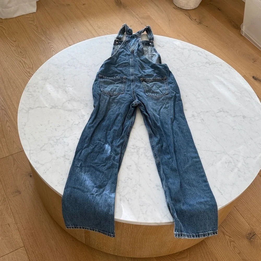 GAP Kids Denim Overalls Girls Large Distressed Wide Leg Adjustable Bib Jeans